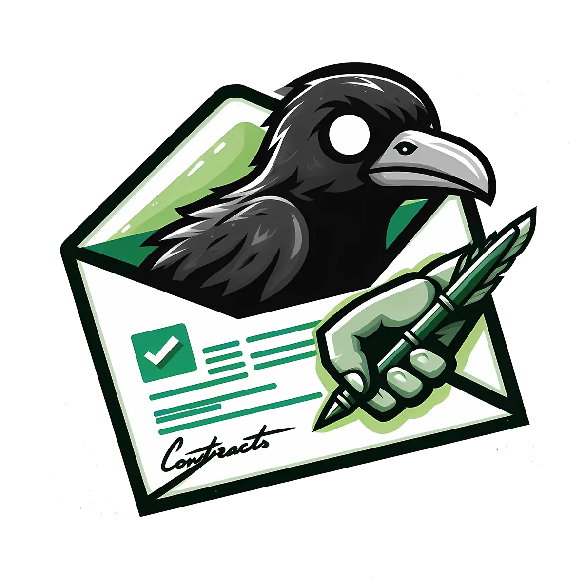 Illustration of a crow drafting a contract